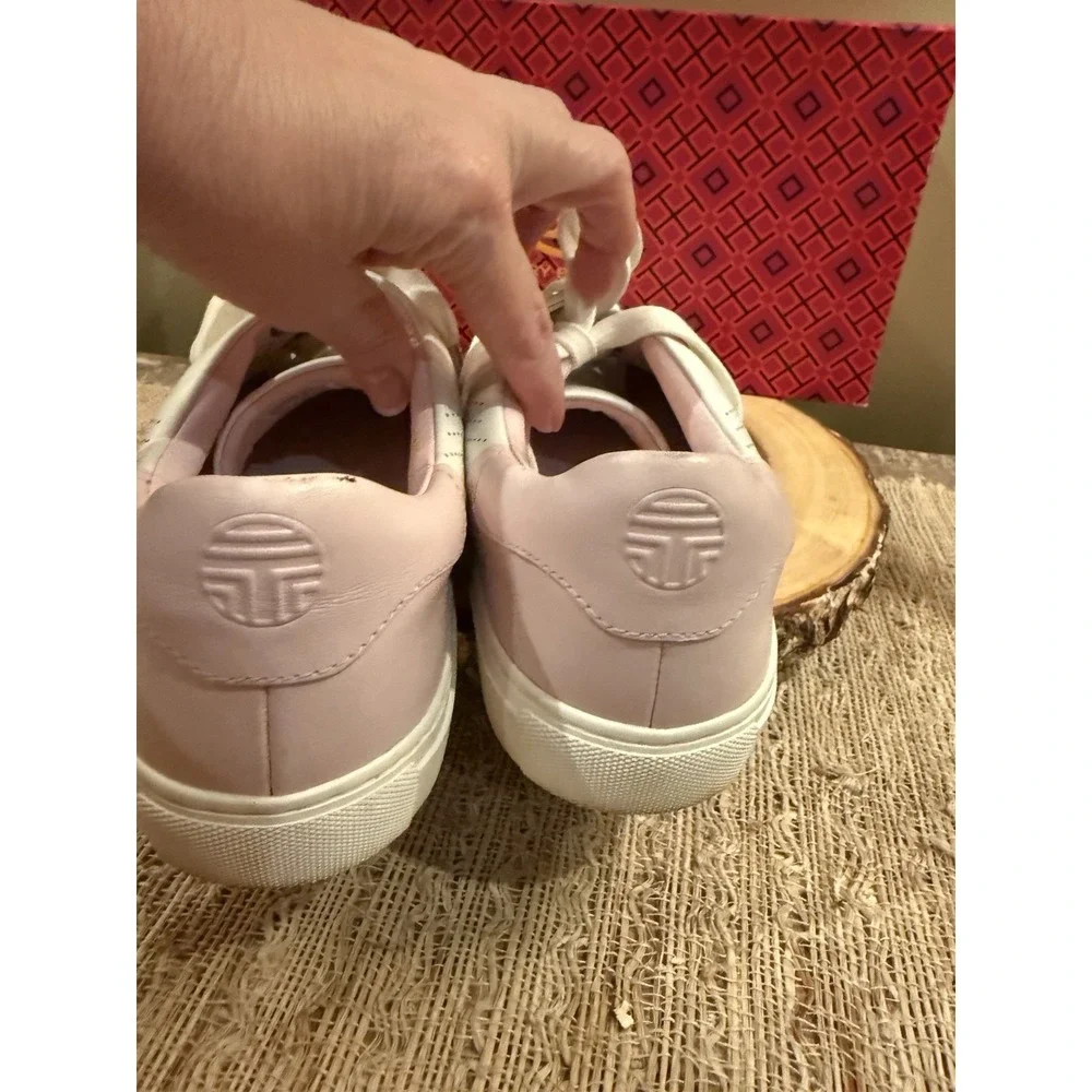 TORY BURCH Perforated Lace-Up Golf Sneakers Snow White Pink Cotton Sz-9.5